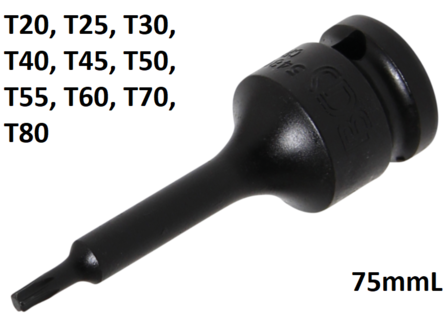 Punta de vaso de impacto entrada (1/2) perfil en T (para Torx) T20 - T80mm