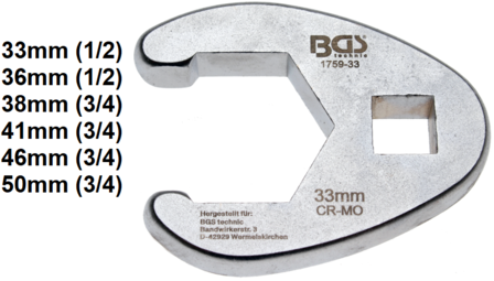 Llave boca hexagonal abierta (crowfoot) entrada (1/2) &amp; (3/4)