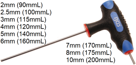Destornillador con empunadura en T y cuchilla lateral hexagono interior 2mm - 10mm