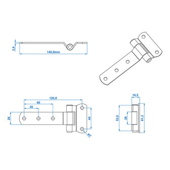 Bisagra tipo T 143x61mm