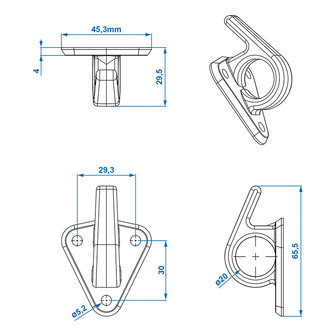 Garfio para cuerda de plastico con ojal 48x45mm x5 stuks