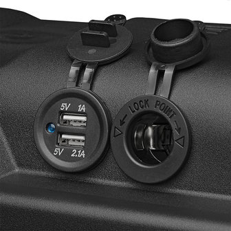 Caja de bateria 35x18x23cm 2x USB - 1x toma 12V - Voltimetro - 2x enchufe Anderson