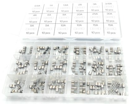 Sterling Surtido de fusibles de vidrio de soplado rapido 0,5A- 15A 180 unidades