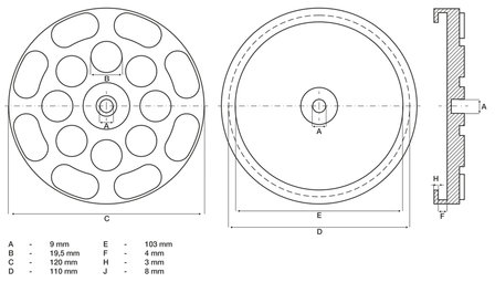 Plato de goma para plataformas elevadoras &Oslash; 120 mm