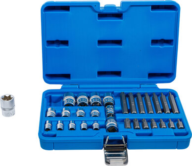 Juego de puntas y llaves de vaso E-Torx / perfil en T (para Torx) 30 piezas