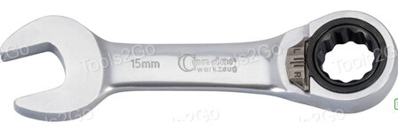 Llave de carraca, reversible, rechoncha, 15 mm