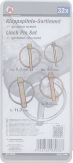 Surtido de piezas de pasadores con clip de seguridad pasadores &Oslash; 4,5 - 11 mm 32 piezas