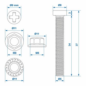 Juego de tornillos M8 de 6 piezas para casquillo