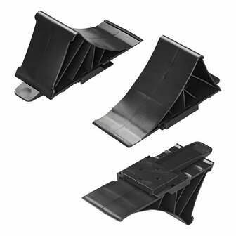 Calzo de rueda de plastico negro con soporte plano incluido