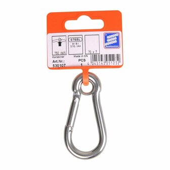 Mosqueton 70x7mm  con ojo cerrado  acero inoxidable A4 AISI 316  750 daN