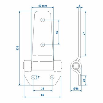 Bisagra de mariposa 135x65mm