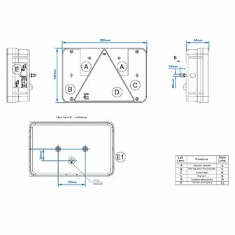 Luz trasera 6 funciones 218x140mm derecha
