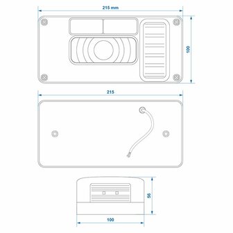 Luz trasera 6 funciones 215x100mm derecha