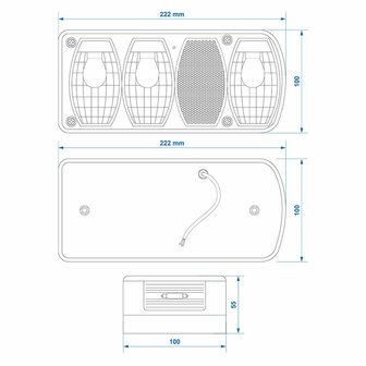 Luz trasera 6 funciones 222x100mm derecha