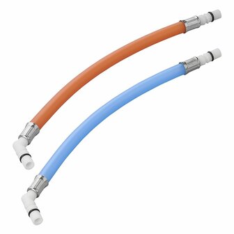 Conexion de manguera flexible 25 cm roja + azul 45 ojal en bolsa de plastico