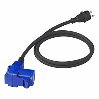 Cable alargador 150cm 3x2 5mm&sup2; de clavija Schuko a clavija de mostrador CEE acodada + base Schuko