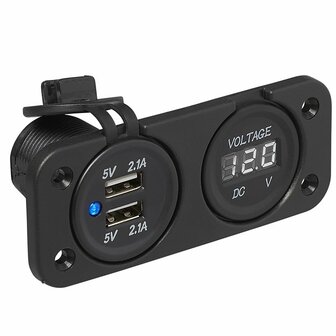 Kit de empotrar: voltimetro 6-30V + puerto USB doble tipo A 2x2100mA