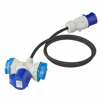 Cable alargador 150cm 3x2 5mm&sup2; de enchufe CEE a 2xSchuko + 1xCEE