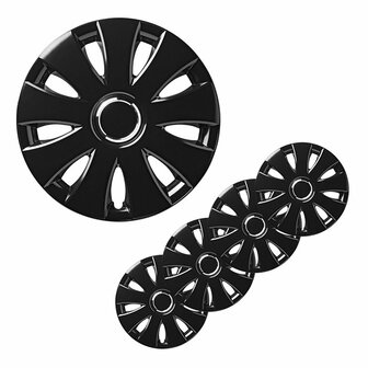 Juego de tapacubos Aura negro de 16 pulgadas  4 piezas en caja expositora