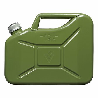 Bidon de 10L de metal verde con tapon de rosca magnetico homologado por la ONU y TuV GS