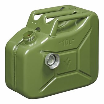 Bidon de 10L de metal verde con tapon de rosca magnetico homologado por la ONU y TuV GS