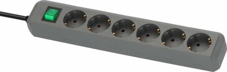 Regleta con interruptor 6 tomas gris plata 1,5m H05VV-F 3G1,5