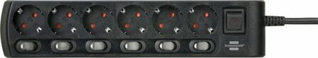 Regleta de enchufes conmutable por separado 6 tomas 2m H05VV-F 3G1,5 negro