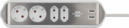 Enchufe de esquina con funcion de carga USB 4 vias 2x tomas de contacto de proteccion &amp; 2x Euro&nbsp;plata blanco