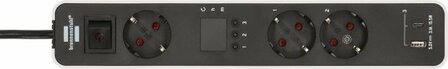 Regleta de enchufes con 3 tomas con temporizador de cuenta atr&aacute;s, 1x USB A, 1x USB C, blanco negro, 1,5 m H05VV-F 3G1,5