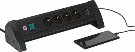 Regleta de enchufes Premium Office-Line de 4 vias negra con USB C PD 30 W y USB A 18 W, 1,8 m H05VV-F3G1,5