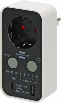 Temporizador digital de cuenta atras con USB A y USB C blanco negro