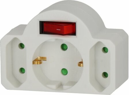 Adaptador con interruptor de encendido  y 2 + 1 tomas de corriente