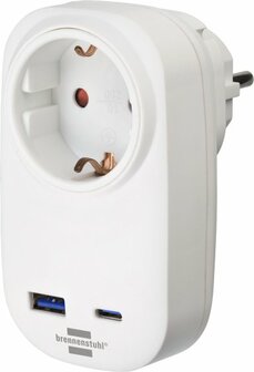 Adaptador de enchufe con cargador USB C 20W, 1x USB A 18W  blanco