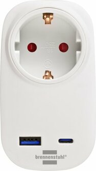 Adaptador de enchufe con cargador USB C 20W, 1x USB A 18W  blanco