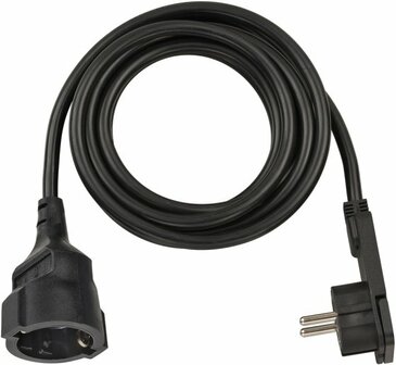Cable de extension corto con enchufe de angulo plano 3m H05VV-F3G1,5 negro