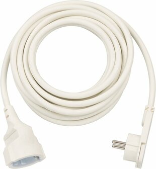 Cable de extension corto con enchufe de angulo plano 5m H05VV-F3G1,5 blanco