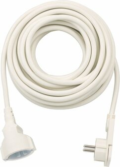 Cable de extension corto con enchufe de angulo plano 10m H05VV-F3G1,5 blanco