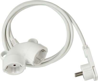 Cable alargador de plastico de alta calidad con enchufe plano y doble entrada&nbsp;5m H05VV-F 3G1,5 blanco