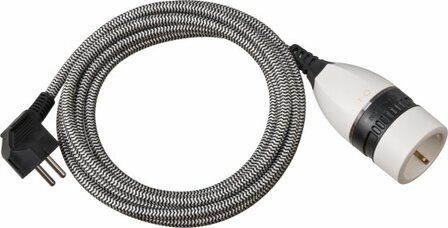 Cable alargador de plastico de alta calidad&nbsp;con interruptor giratorio y cubierta textil&nbsp;3m H05VV-F 3G1,5&nbsp;negro blanco