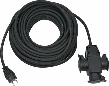 Cable de extension para obras 25m H07RN-F3G1,5 negro con acoplamiento de goma de 3 vias IP44