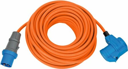 Cables extensibles CEE IP44 para camping maritimo 25m naranja H07RN-F Enchufe CEE 3G2,5, acoplamiento en angulo 230V 16A