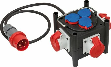 Compacto distribuidor de corriente de goma BSV 3 LS E 16 2 IP44 1m H07RN-F 5G1,5 3xCEE400V + 3x230V