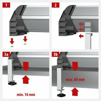 Abrazaderas de mesa con tornillos de bloqueo para regletas de enchufes Alu-Office-Line
