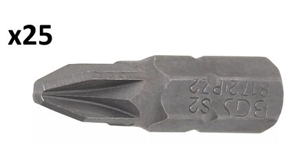 Longitud de la punta 25 mm 6,3 mm (1/4) hex&aacute;gono interior cruceta Puntas PZ2 x25 unidades