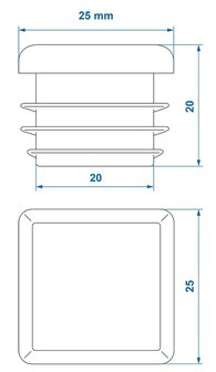 Tapa cuadrada de 25x25mm x10 unidades