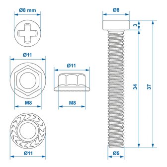 Juego de tornillos M8 de 6 piezas para casquillo&nbsp;piezas x5