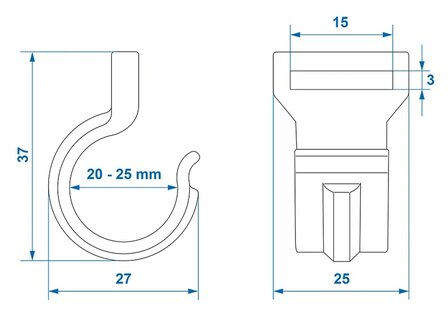 Clip para poste de tienda de campana de 20-25 mm con ranura negra x10 stuks