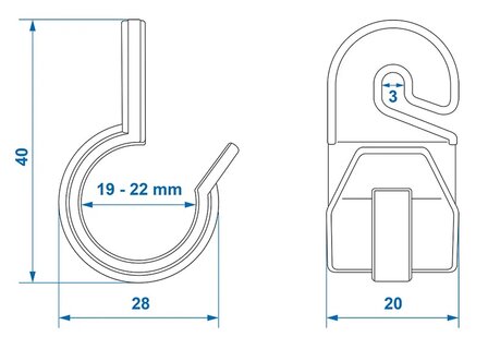 Clip para poste de tienda de campana de 19-22 mm con gancho x10 stuks