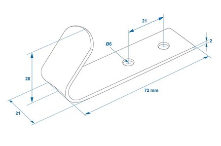 Gancho roscado de metal 72 x 21 x 2 mm x5 piezas