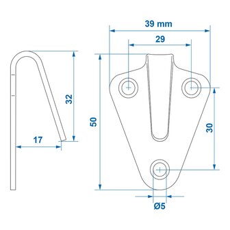 Gancho de cuerda de metal curvado de 40x45 mm x5 piezas